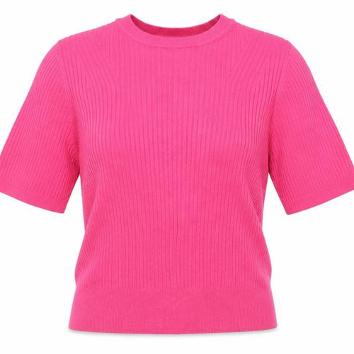 Marks and Spencer Women's Pink Ribbed Short Sleeve Knit Jumper Size 14