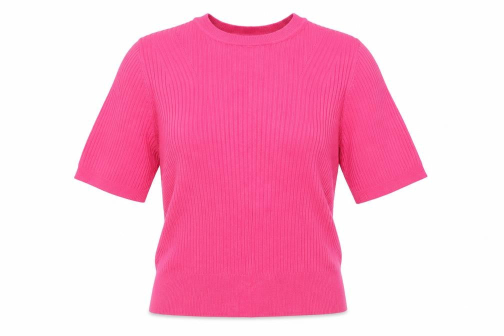 Marks and Spencer Women's Pink Ribbed Short Sleeve Knit Jumper Size 14