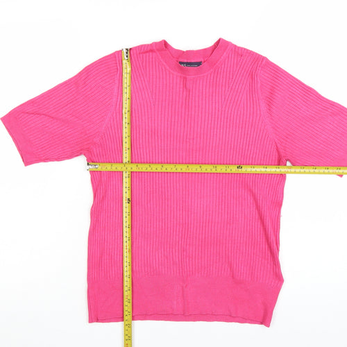 Marks and Spencer Women's Pink Ribbed Short Sleeve Knit Jumper Size 14