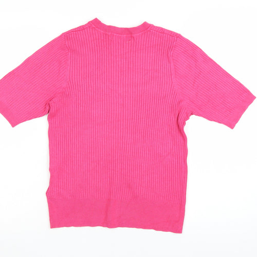 Marks and Spencer Women's Pink Ribbed Short Sleeve Knit Jumper Size 14