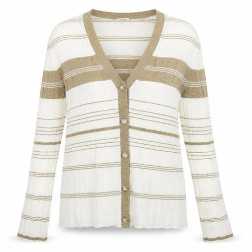 Jigsaw Women’s Beige Striped Linen Cotton V-Neck Cardigan XL
