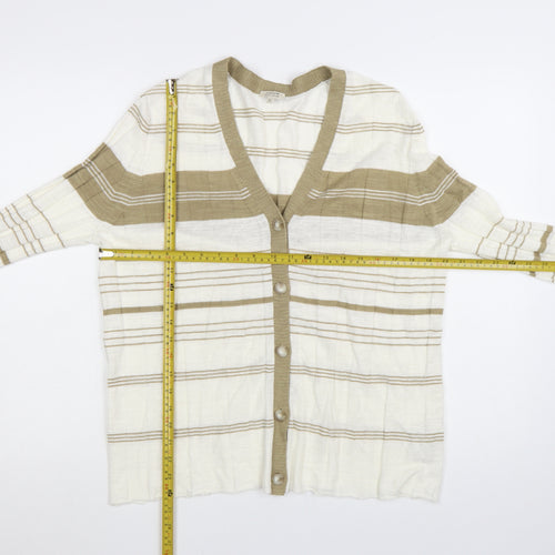 Jigsaw Women’s Beige Striped Linen Cotton V-Neck Cardigan XL