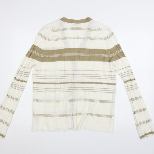 Jigsaw Women’s Beige Striped Linen Cotton V-Neck Cardigan XL