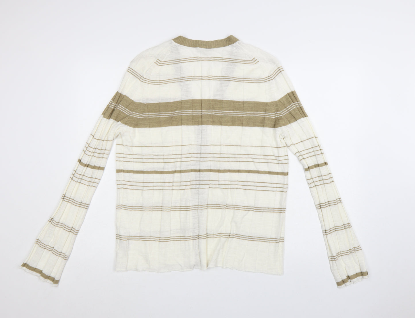 Jigsaw Women’s Beige Striped Linen Cotton V-Neck Cardigan XL
