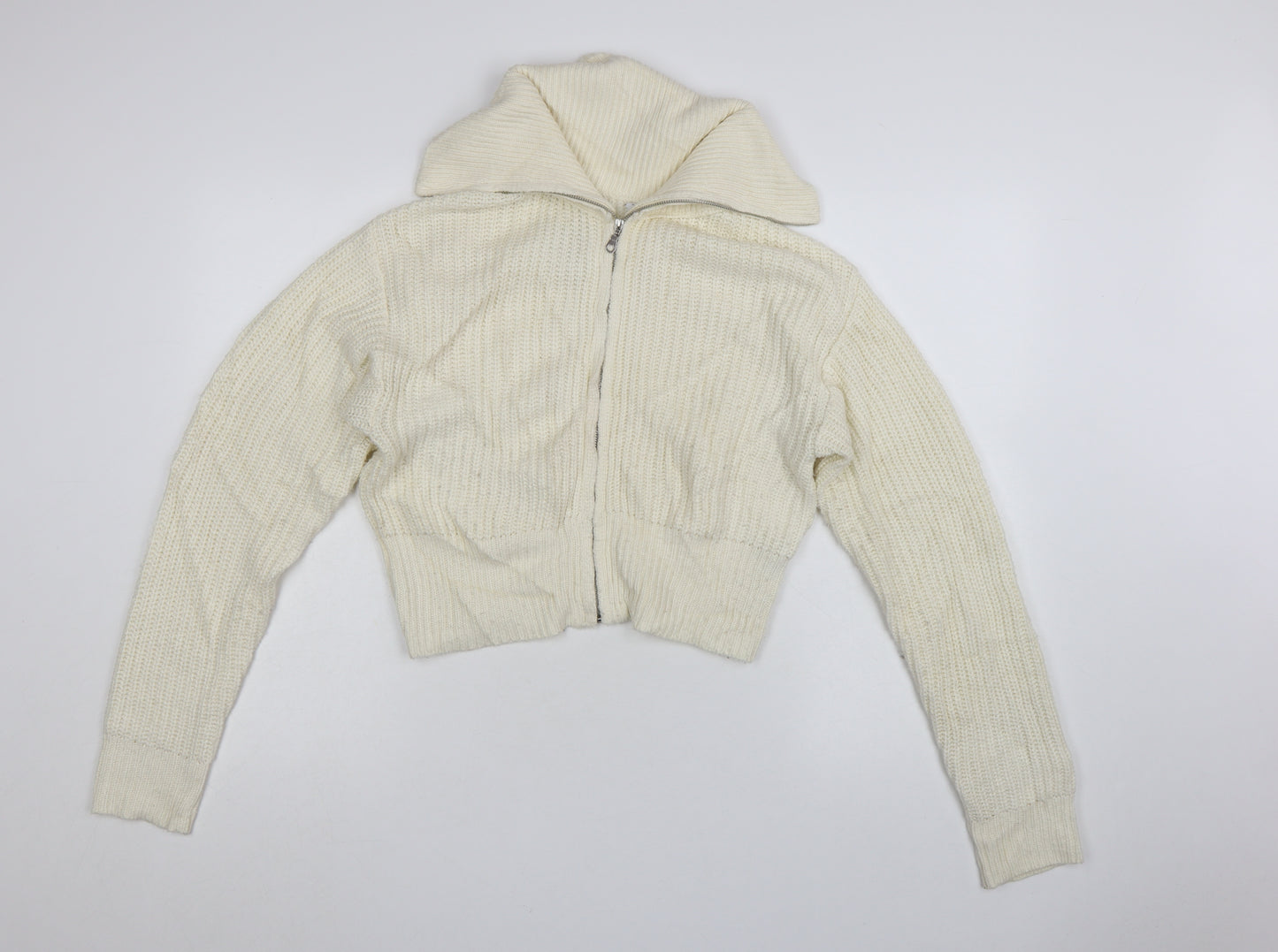 Collusion Womens Ivory Acrylic Chunky Knit Full Zip Jumper UK 8