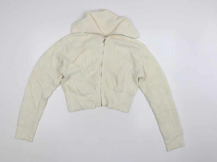 Collusion Womens Ivory Acrylic Chunky Knit Full Zip Jumper UK 8