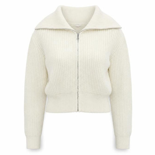 Collusion Womens Ivory Acrylic Chunky Knit Full Zip Jumper UK 8