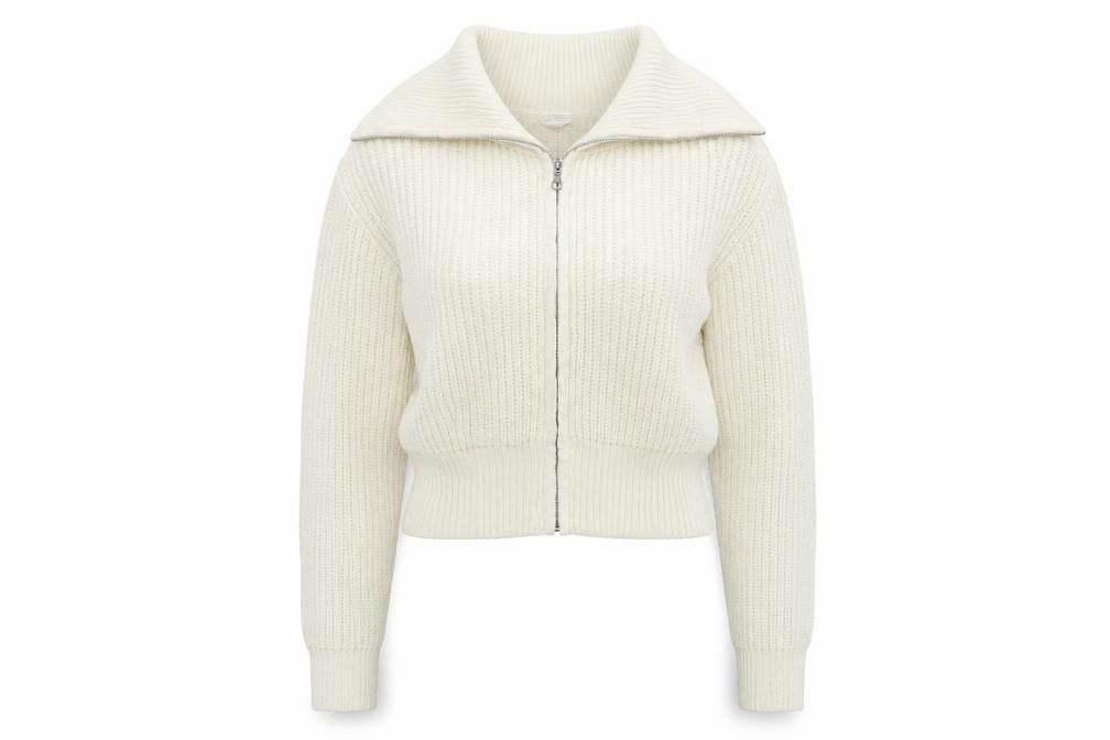 Collusion Womens Ivory Acrylic Chunky Knit Full Zip Jumper UK 8