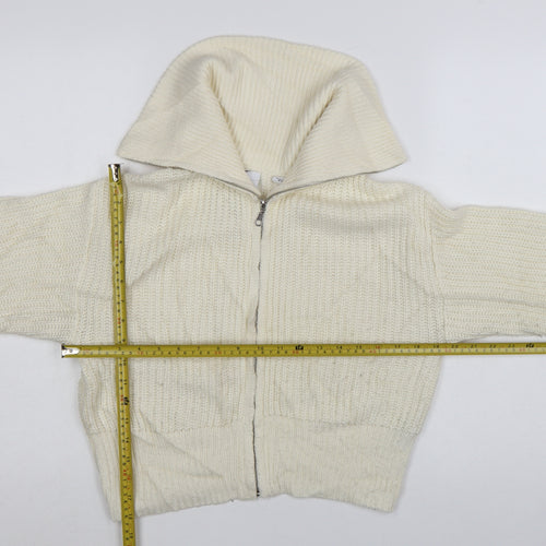 Collusion Womens Ivory Acrylic Chunky Knit Full Zip Jumper UK 8