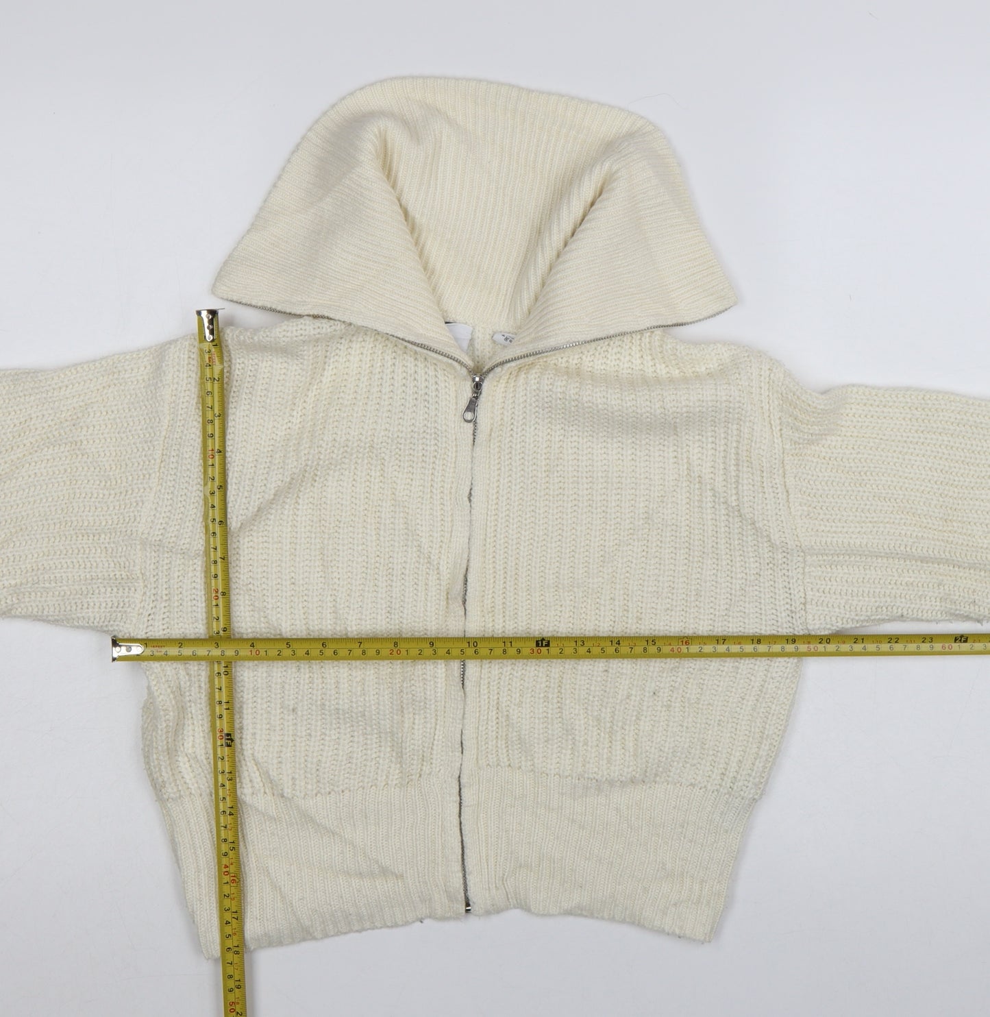 Collusion Womens Ivory Acrylic Chunky Knit Full Zip Jumper UK 8