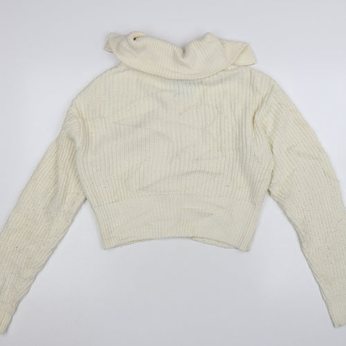 Collusion Womens Ivory Acrylic Chunky Knit Full Zip Jumper UK 8
