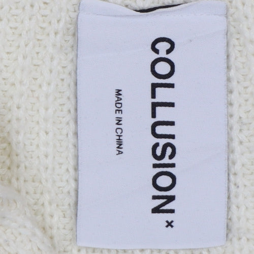 Collusion Womens Ivory Acrylic Chunky Knit Full Zip Jumper UK 8