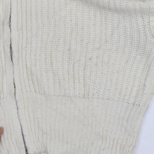 Collusion Womens Ivory Acrylic Chunky Knit Full Zip Jumper UK 8