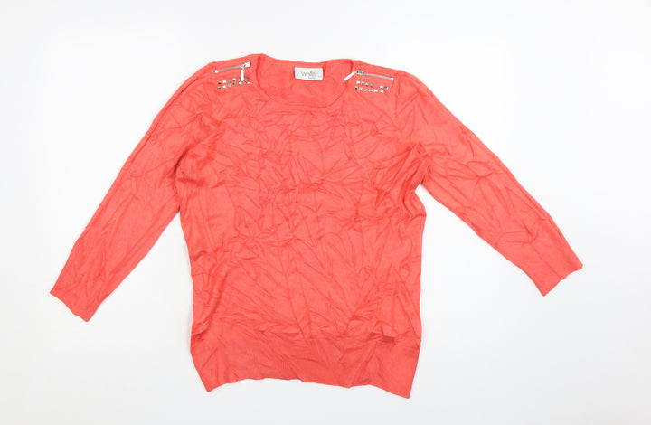 Wallis Women Pink Petite Size 12 Studded Shoulder Pullover Jumper