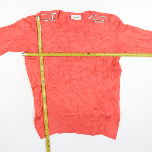 Wallis Women Pink Petite Size 12 Studded Shoulder Pullover Jumper