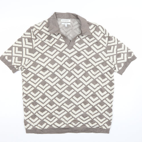 Marks and Spencer Women’s Brown Geometric Collared Knit Jumper XL