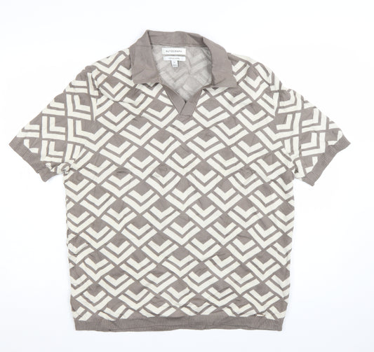 Marks and Spencer Women’s Brown Geometric Collared Knit Jumper XL