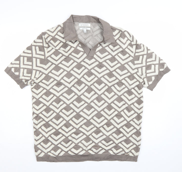 Marks and Spencer Women’s Brown Geometric Collared Knit Jumper XL