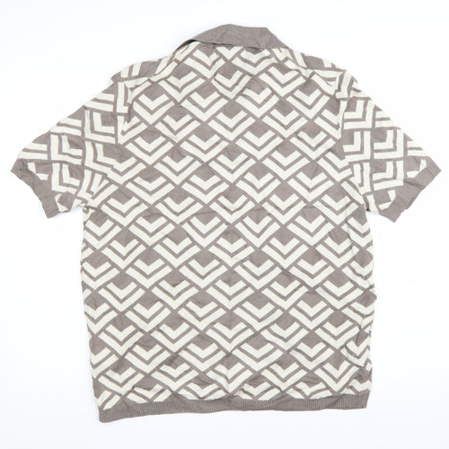 Marks and Spencer Women’s Brown Geometric Collared Knit Jumper XL
