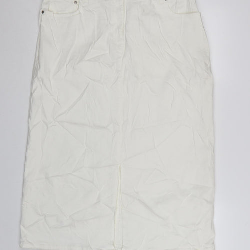 Marks and Spencer Women’s White Cotton Blend Knee Length Pencil Skirt Size 18
