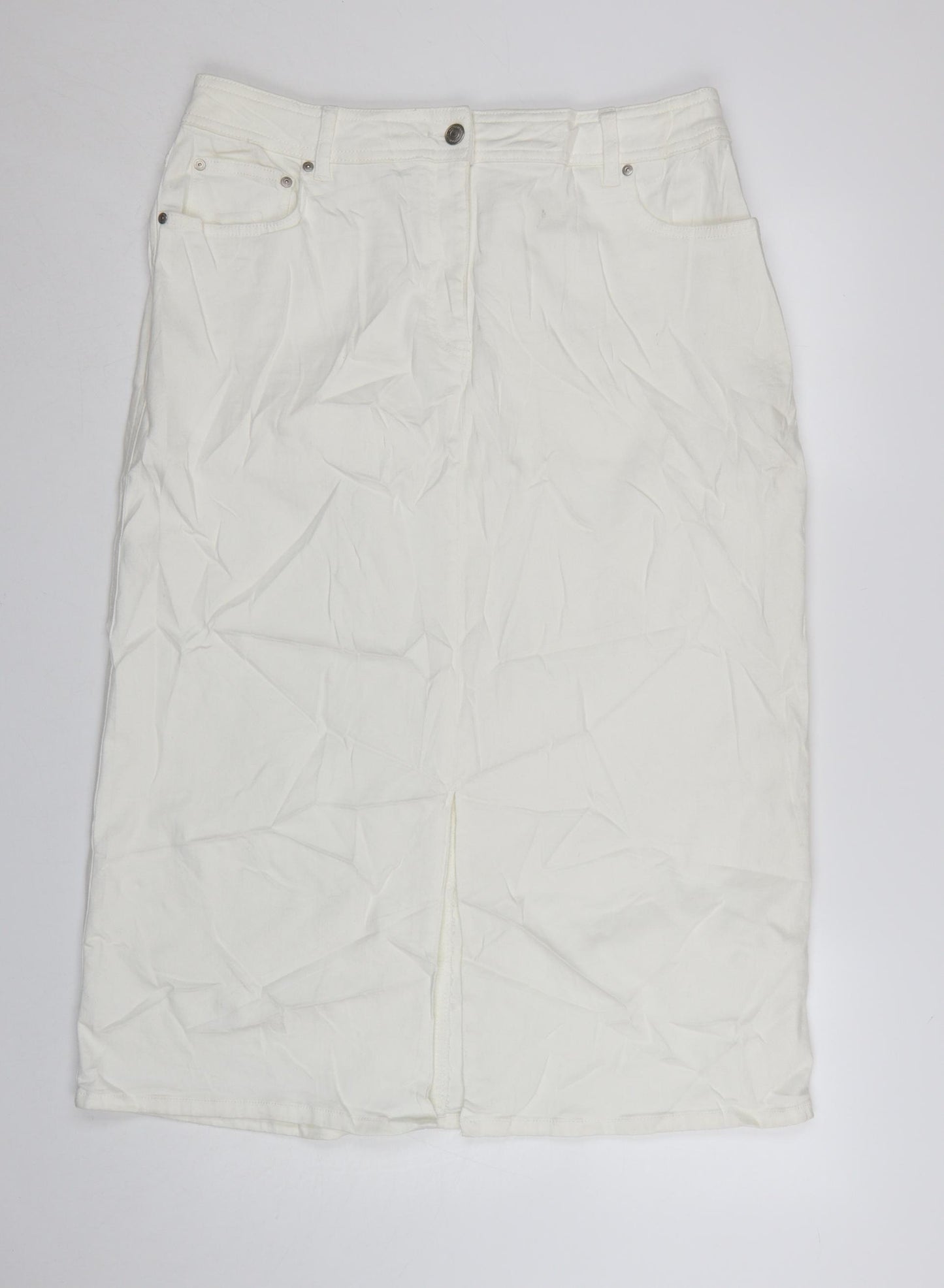 Marks and Spencer Women’s White Cotton Blend Knee Length Pencil Skirt Size 18