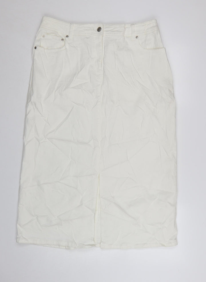 Marks and Spencer Women’s White Cotton Blend Knee Length Pencil Skirt Size 18