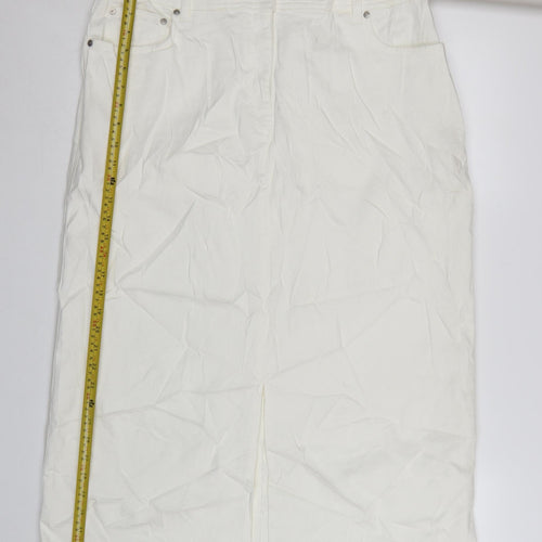 Marks and Spencer Women’s White Cotton Blend Knee Length Pencil Skirt Size 18