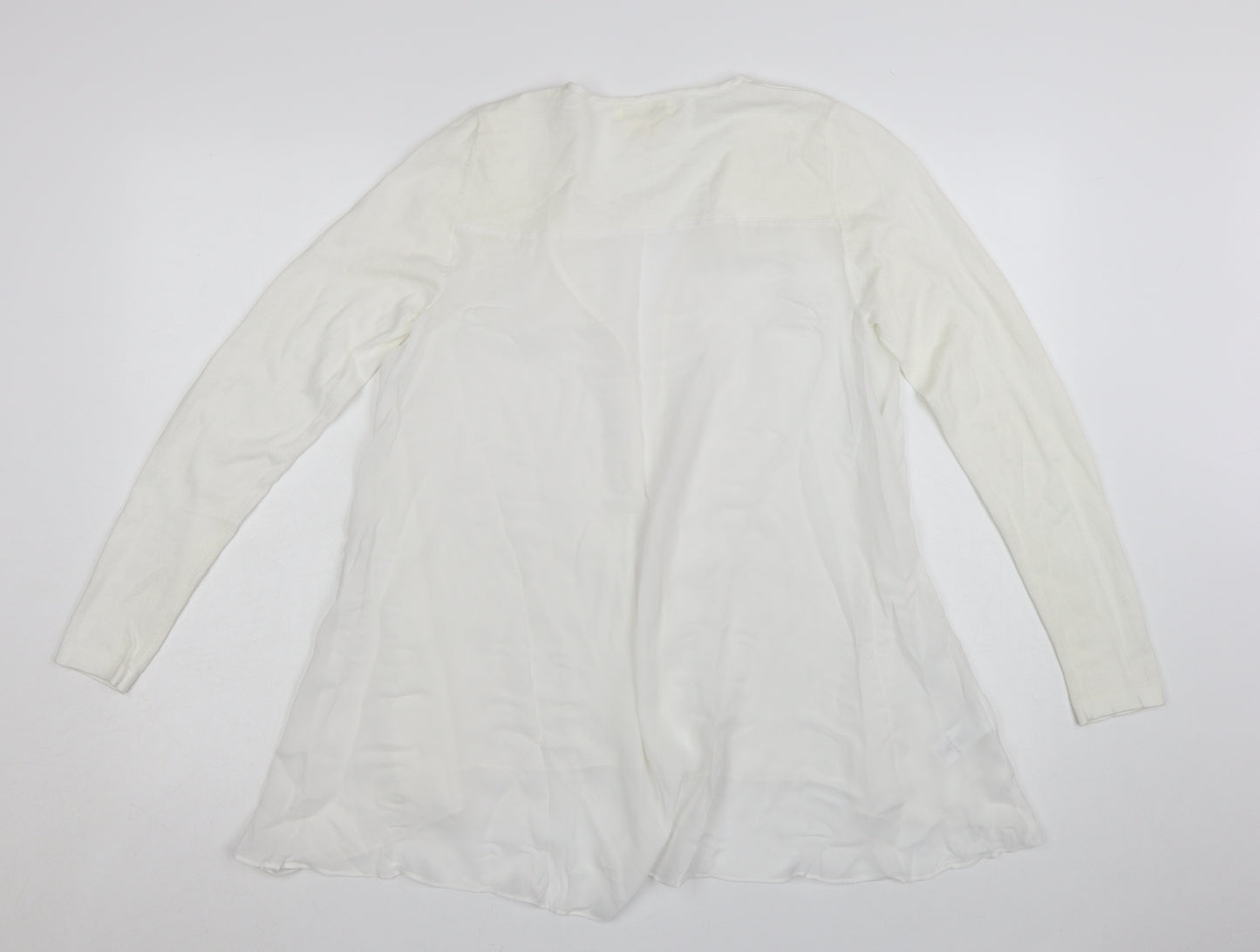 Next Women White Long Sleeve Tunic Blouse Size 8 Cotton Blend