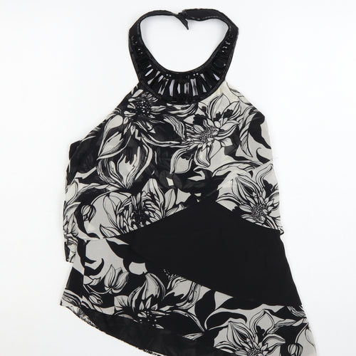 Karen Millen Women's Black Floral Halter Chiffon Blouse Size 10