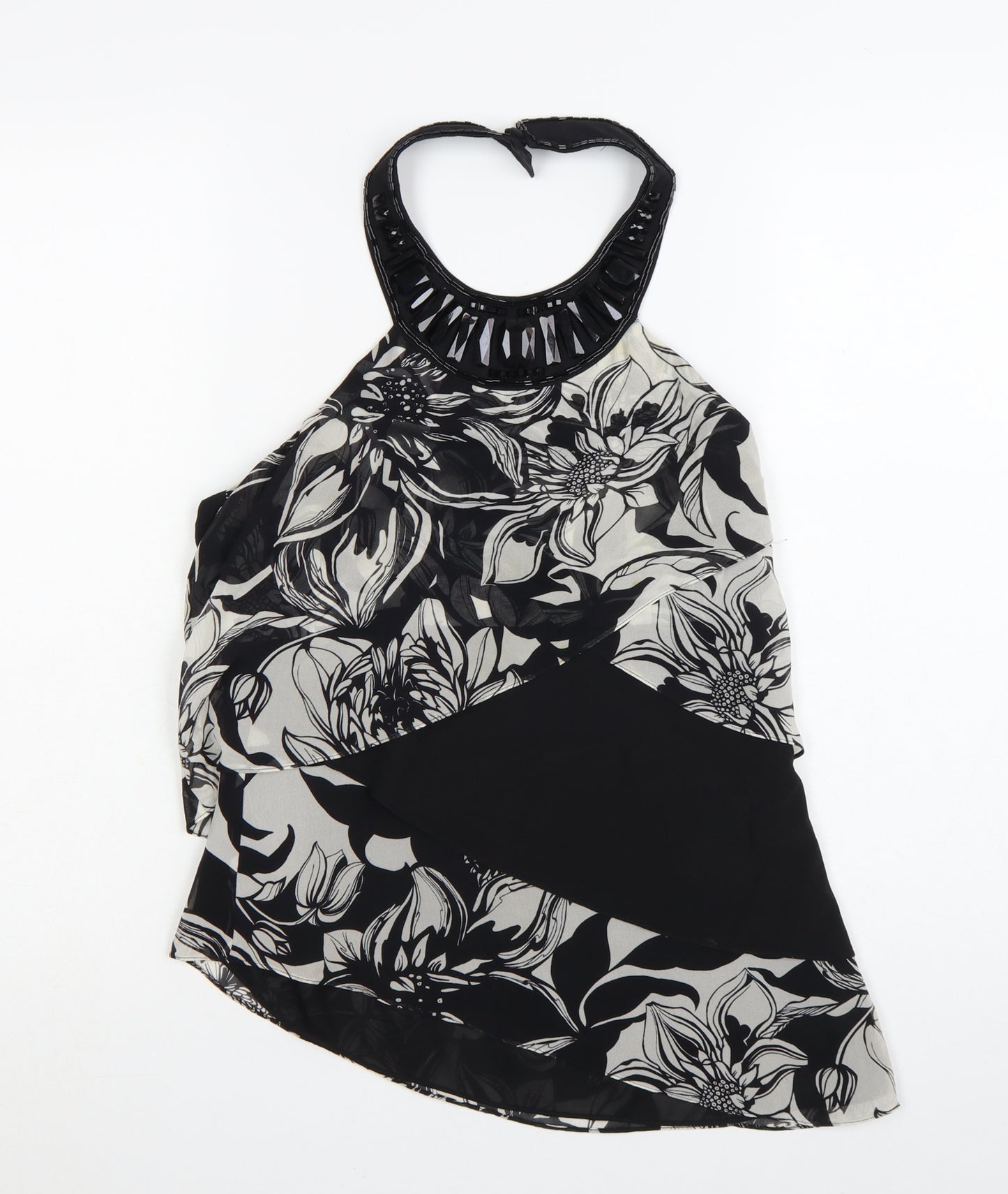Karen Millen Women's Black Floral Halter Chiffon Blouse Size 10