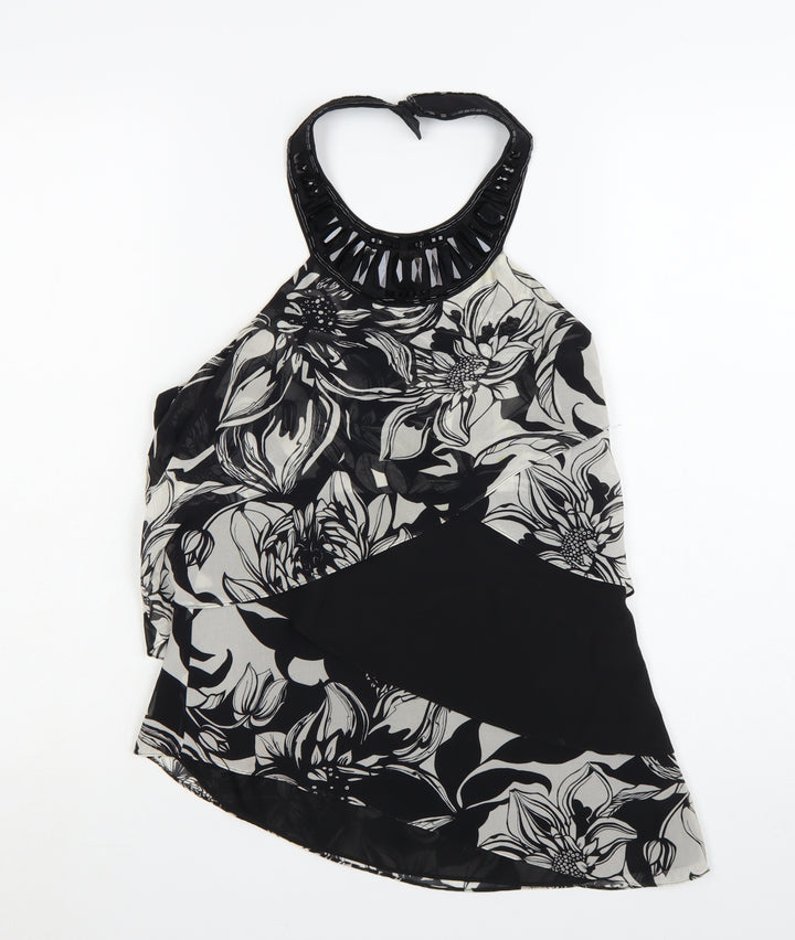Karen Millen Women's Black Floral Halter Chiffon Blouse Size 10