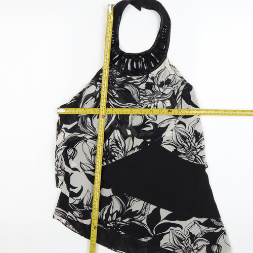 Karen Millen Women's Black Floral Halter Chiffon Blouse Size 10
