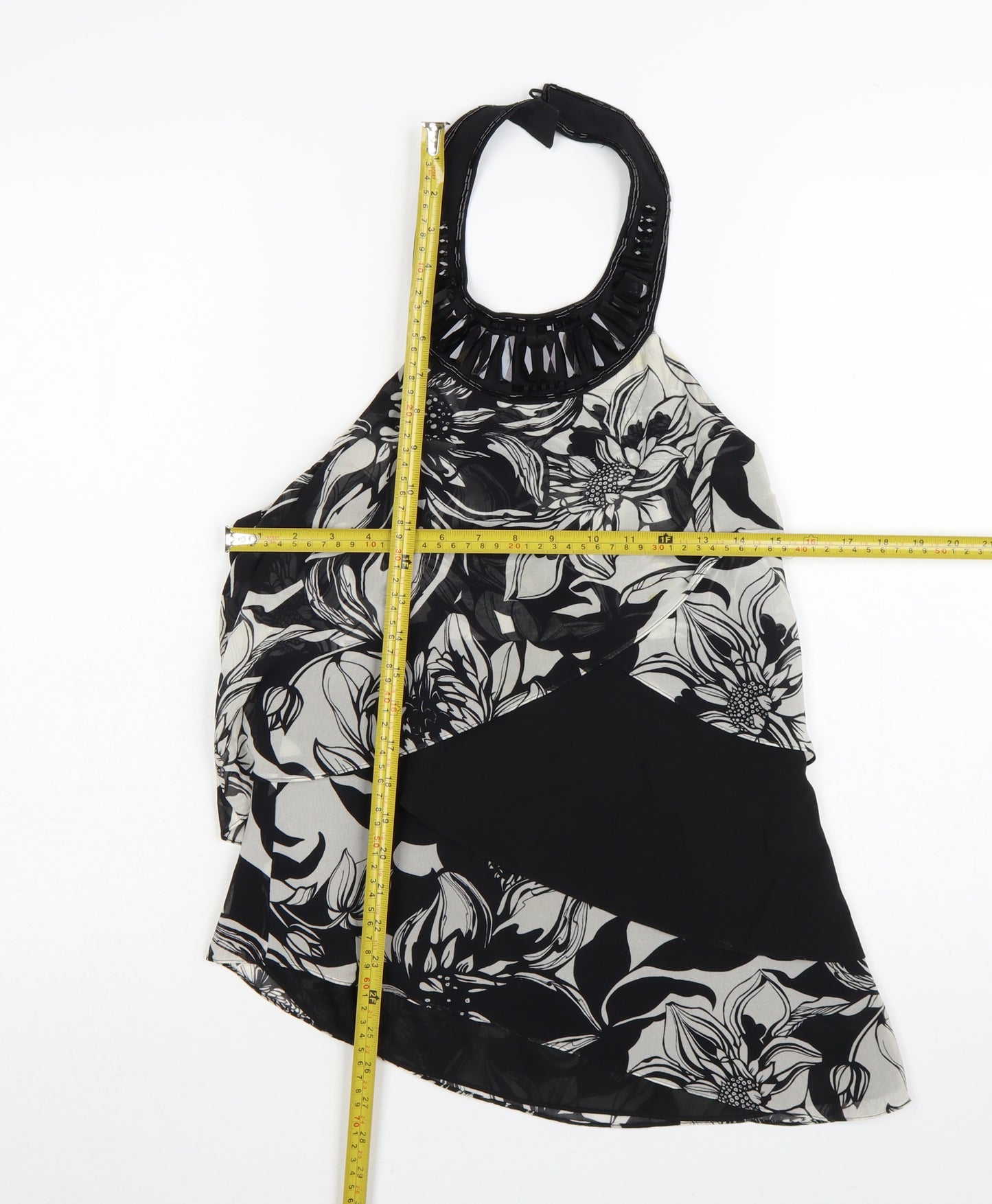 Karen Millen Women's Black Floral Halter Chiffon Blouse Size 10