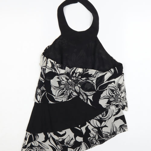 Karen Millen Women's Black Floral Halter Chiffon Blouse Size 10