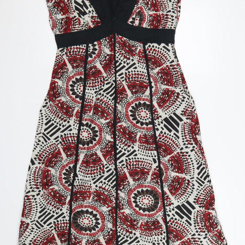Amara Women's Red Geometric Fit & Flare Summer Dress Size 14