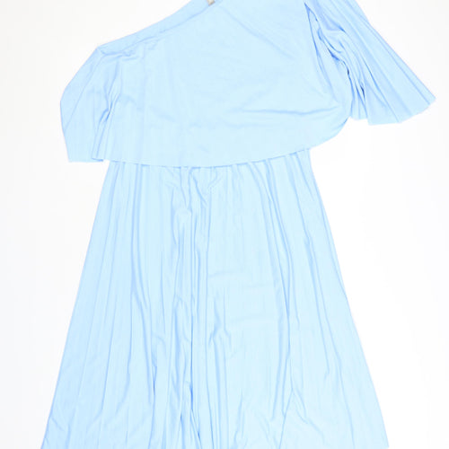 ASOS Women Blue Size 14 One Shoulder A-Line Dress