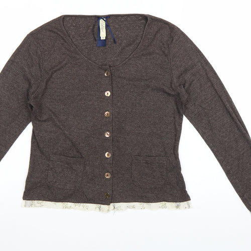 Mistral Women Brown Cardigan Size 14 Cotton Blend Long Sleeve