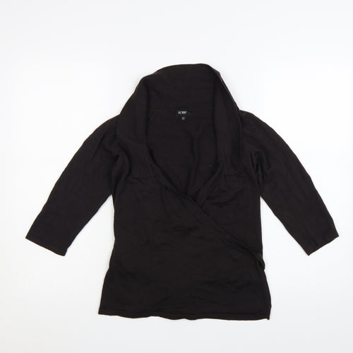 Hobbs Women Black Size 12 Wrap Knit 3/4 Sleeve Jumper