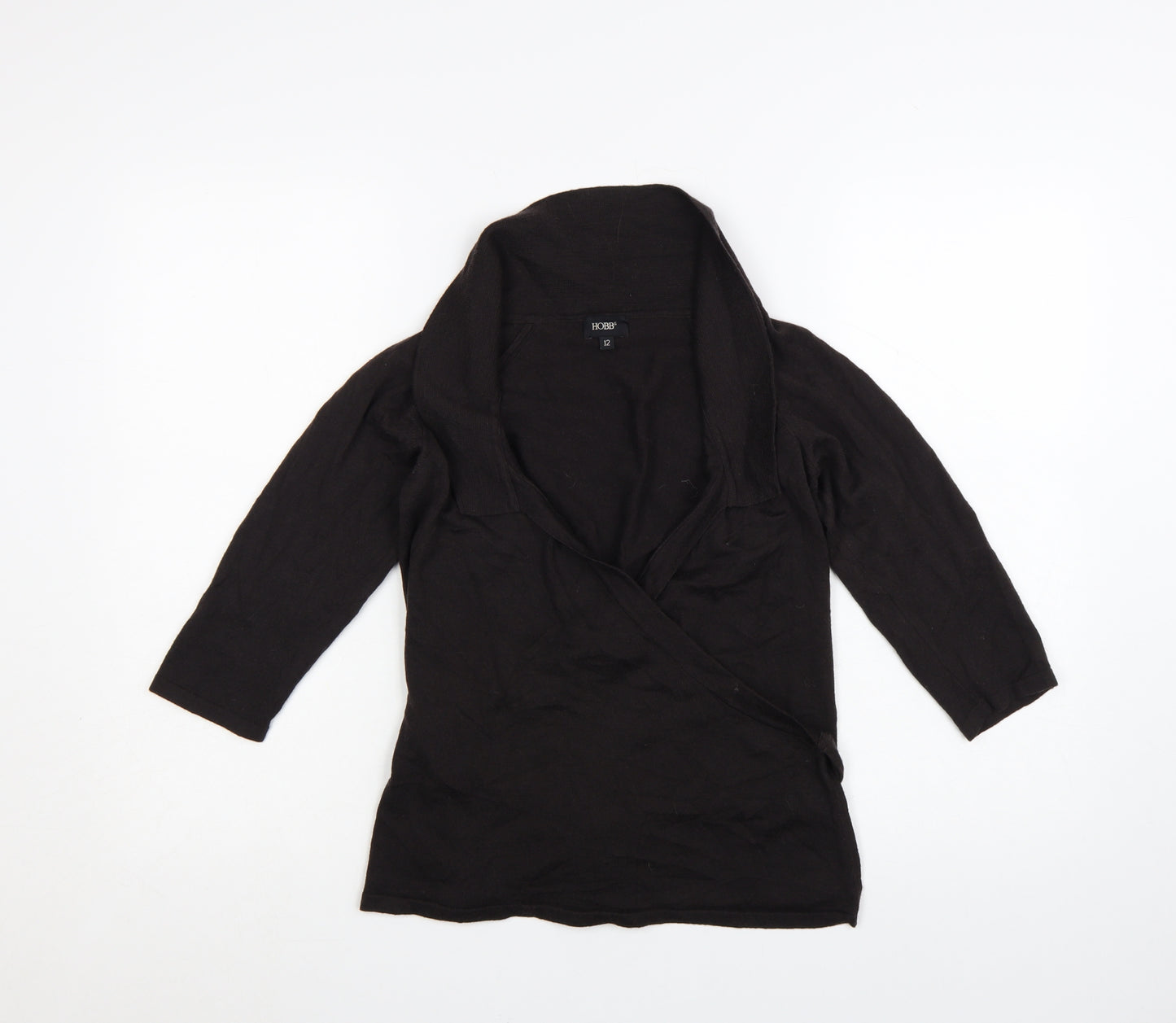 Hobbs Women Black Size 12 Wrap Knit 3/4 Sleeve Jumper