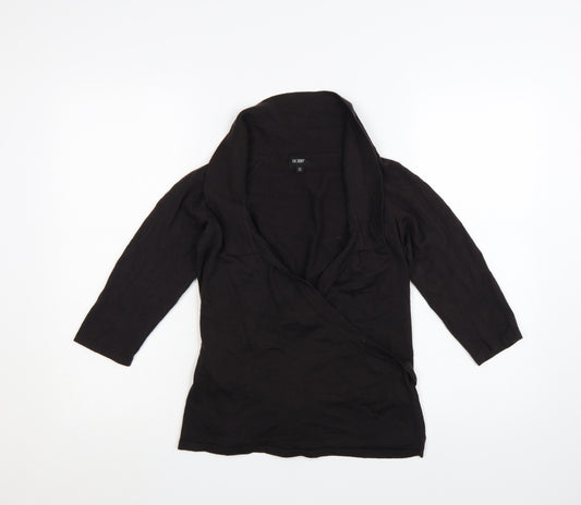 Hobbs Women Black Size 12 Wrap Knit 3/4 Sleeve Jumper
