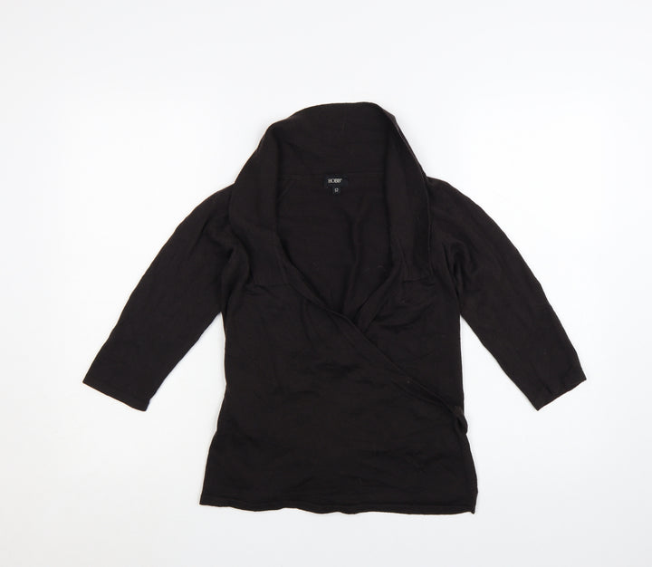 Hobbs Women Black Size 12 Wrap Knit 3/4 Sleeve Jumper