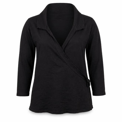 Hobbs Women Black Size 12 Wrap Knit 3/4 Sleeve Jumper