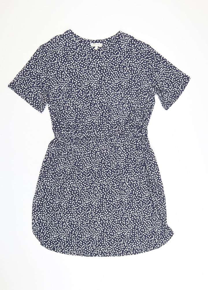Warehouse Women Blue Geometric Short Sleeve Shift Dress Size 14