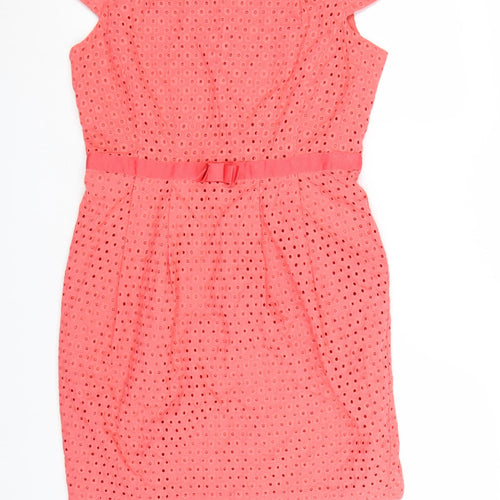 South Women Pink Cotton Belted Eyelet Shift Dress Size 14