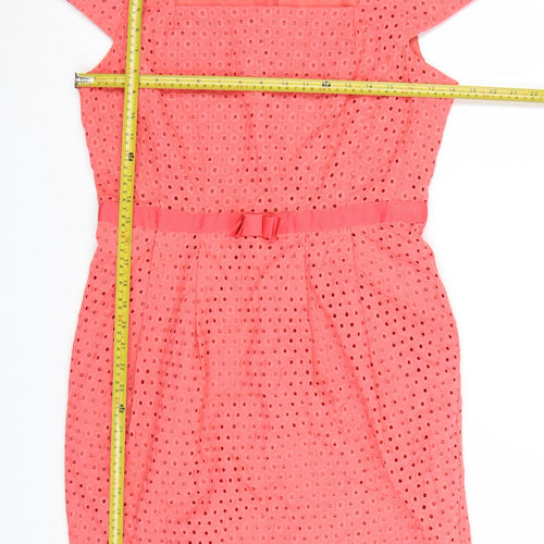 South Women Pink Cotton Belted Eyelet Shift Dress Size 14