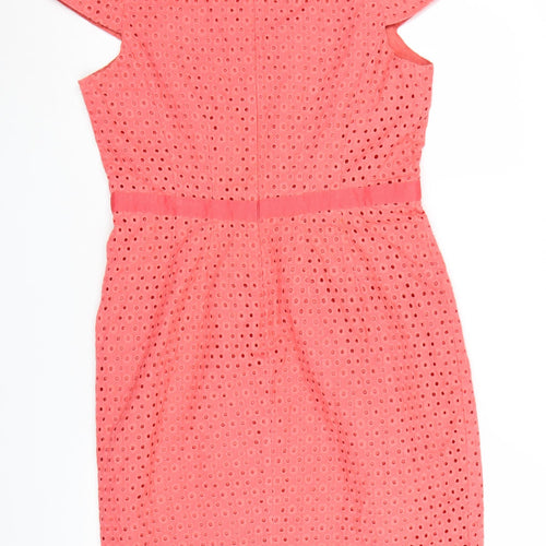 South Women Pink Cotton Belted Eyelet Shift Dress Size 14