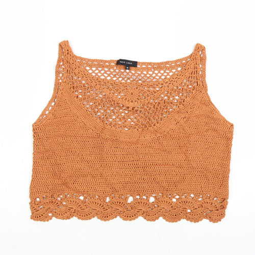 New Look Women Brown Crochet Cotton Cropped Tank Top Size 16