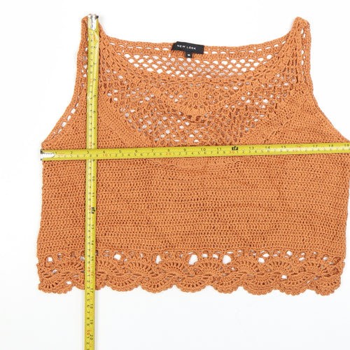New Look Women Brown Crochet Cotton Cropped Tank Top Size 16
