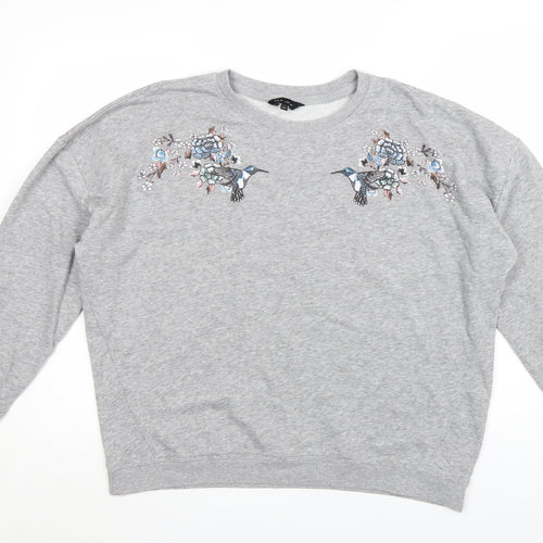 New Look Women's Grey Embroidered Bird Sweatshirt Size 14