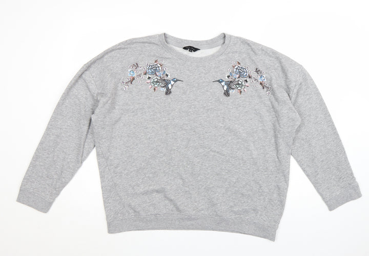 New Look Women's Grey Embroidered Bird Sweatshirt Size 14